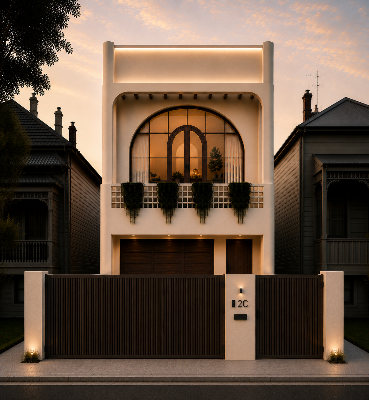 Distinctive arched facade for a new urban home in Northcote, Victoria