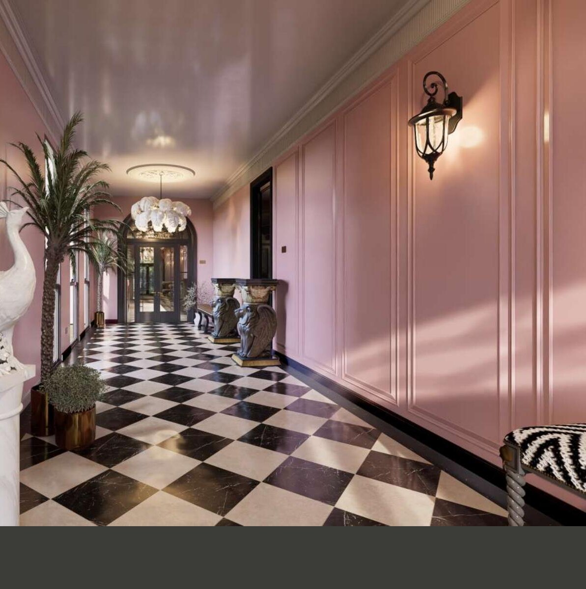 Pink checkerboard entry render