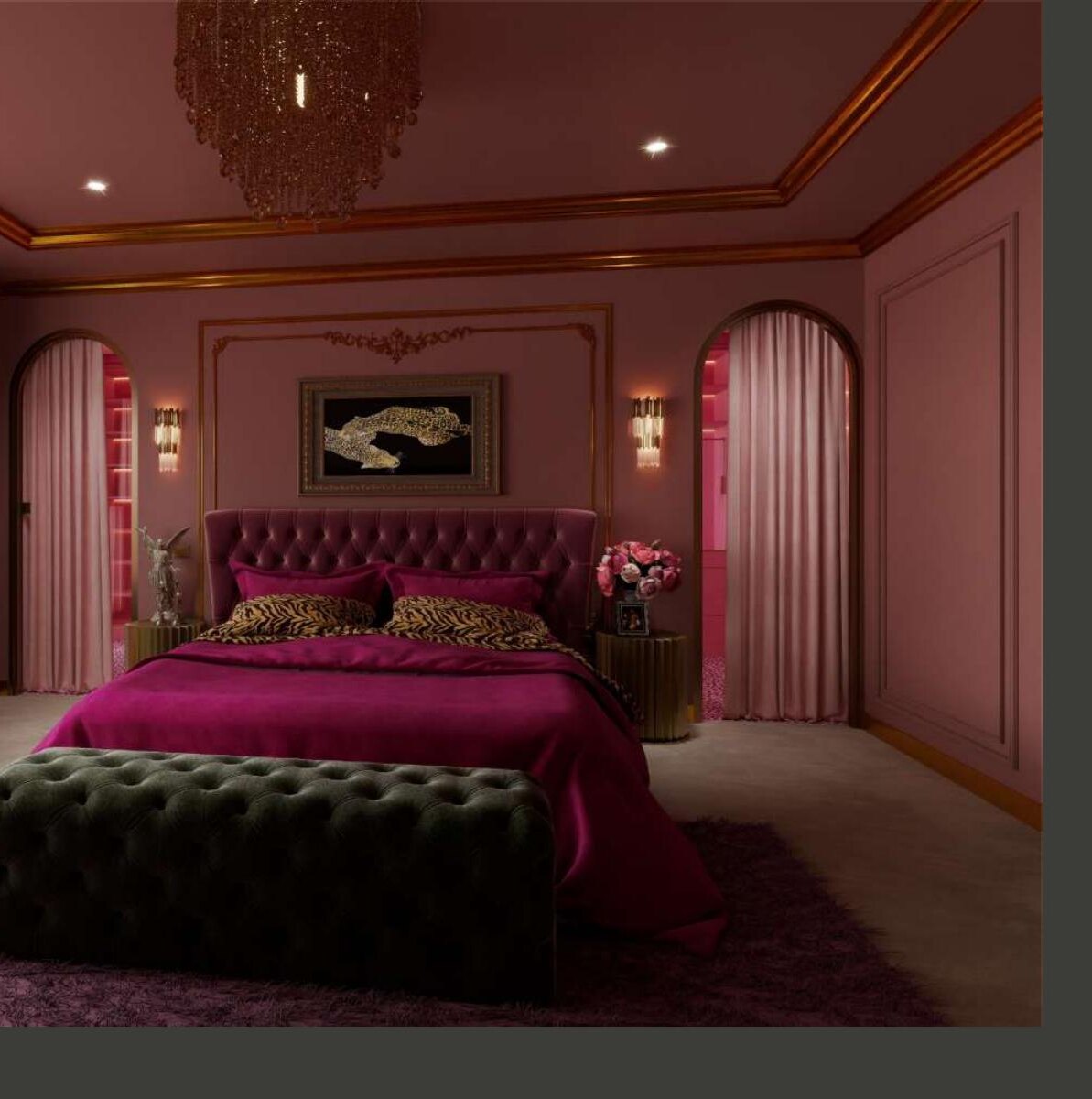 Deep pink bedroom render