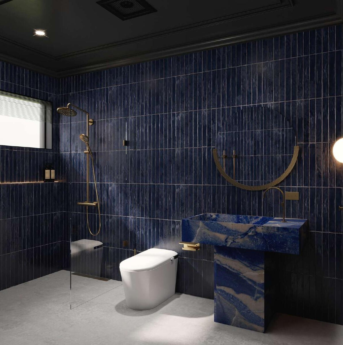 Blue stone bathroom render