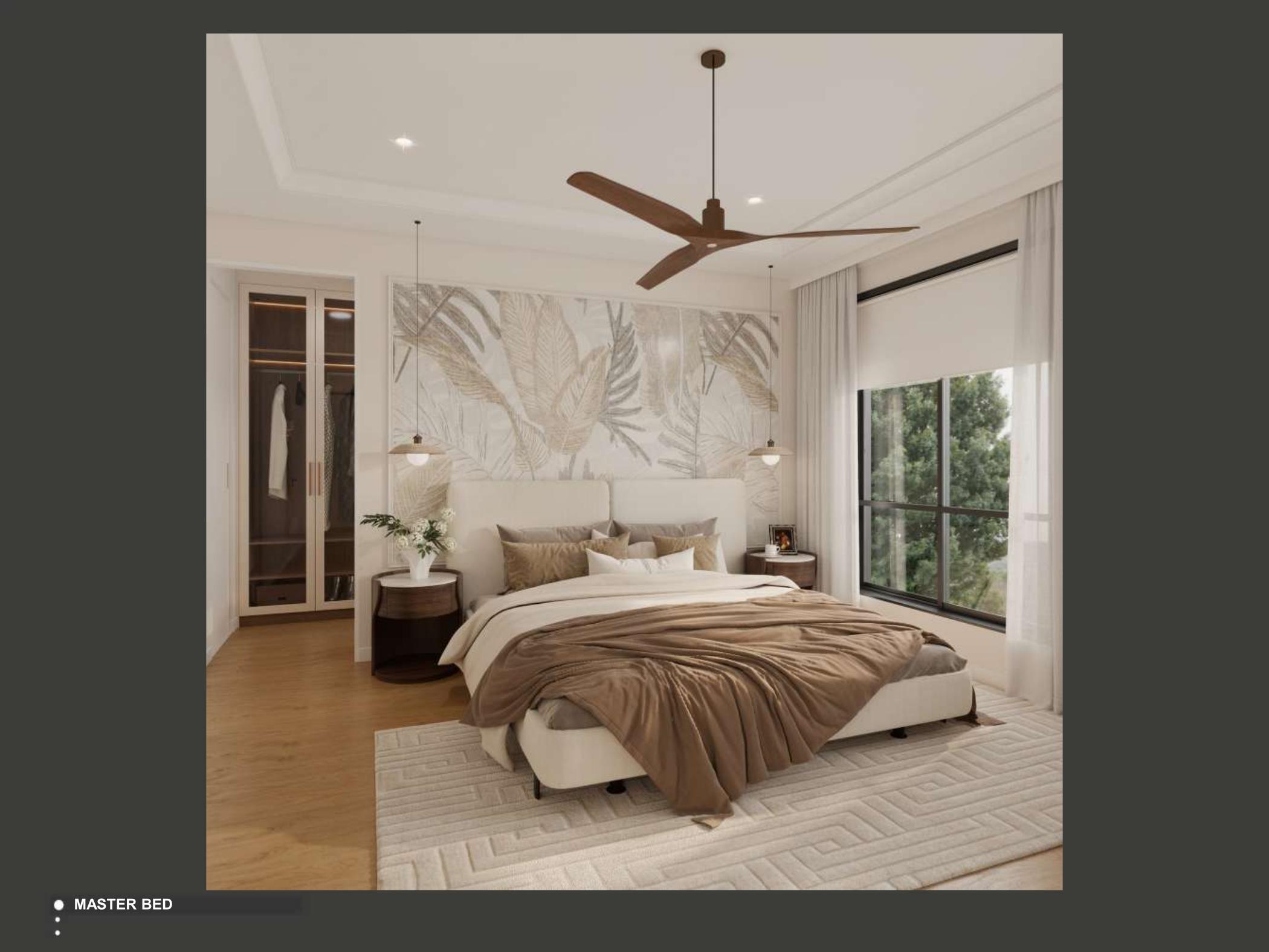 Principal bedroom render for the Sydney villa